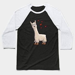 Fancy Cartoon Llama with Hearts Baseball T-Shirt